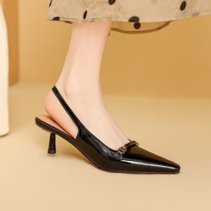 Women's Closed Toe Mid Heel Sandals in Patent Leather