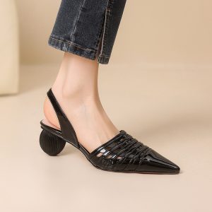 Women's Closed Toe Mid Heel Sandals - Patent Leather Summer Shoes