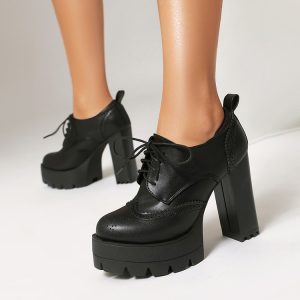 Deep Mouth High Heel Single Shoes with Embroidery