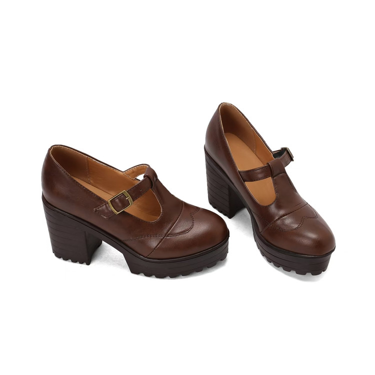 Deep Mouth Pointed Toe Chunky Mid Heel Shoes - Style s.html - Image 3