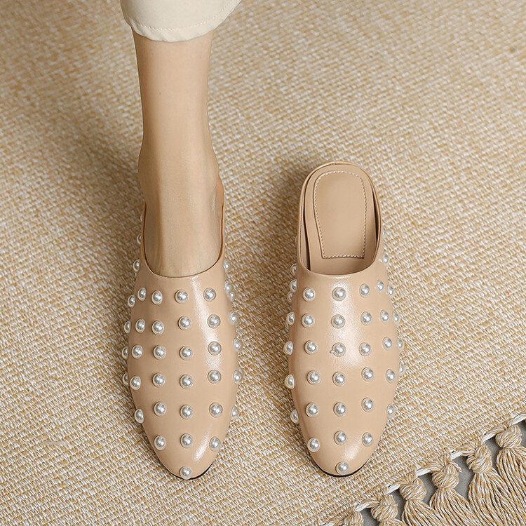 Elegant Closed Toe Slippers with Beads Rhinestones and Studs - Image 2