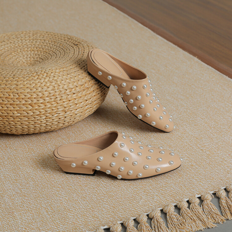 Elegant Closed Toe Slippers with Beads Rhinestones and Studs - Image 4