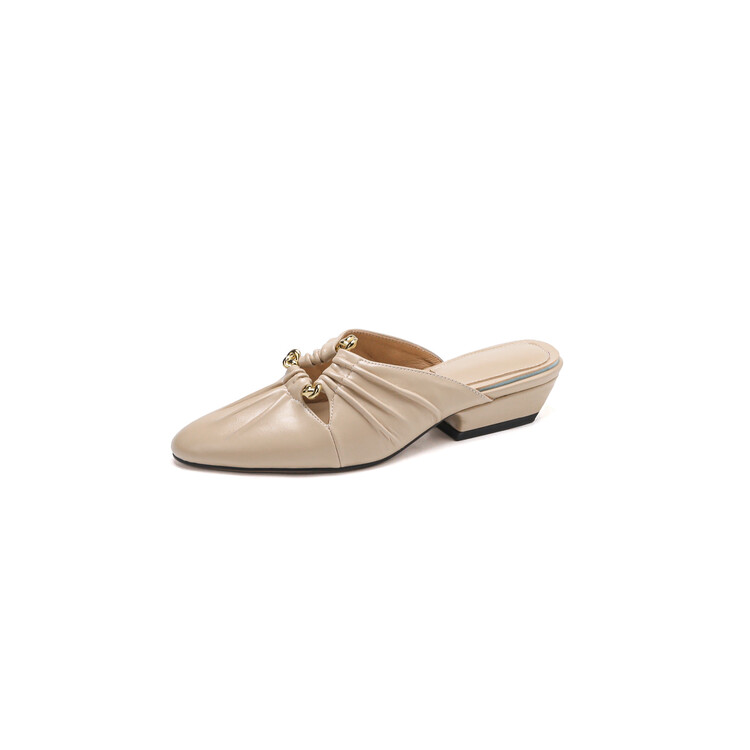 Light Luxury Sheepskin Slippers with Metal Cutout Decor and Mid Wedge Heel - Image 5