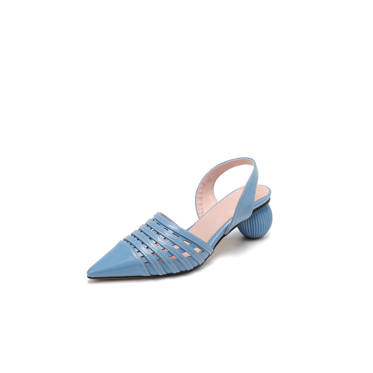 Women's Closed Toe Mid Heel Sandals - Patent Leather Summer Shoes - Image 5