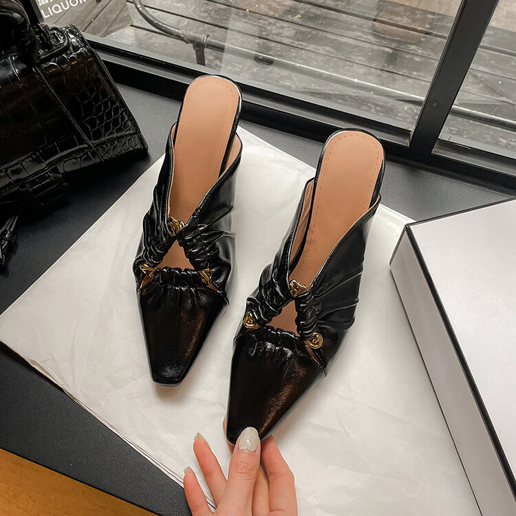 Women's Closed Toe Slippers with Buckle and Metal Details - Image 2