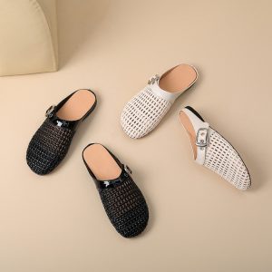 Women's Patent Leather Closed Toe Flat Slippers - Summer 2025