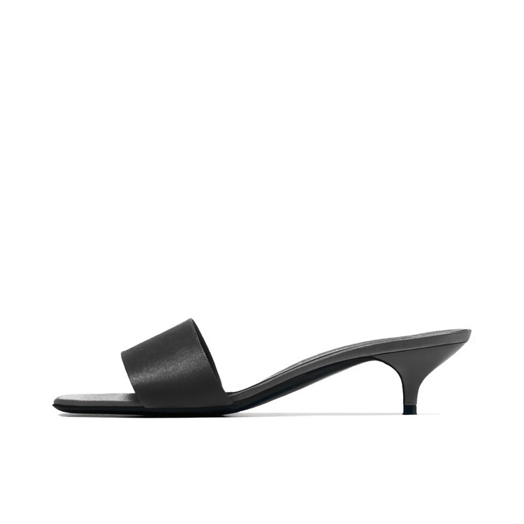Women's Satin Slippers with Embroidered Detail and Mid Heel - Image 5